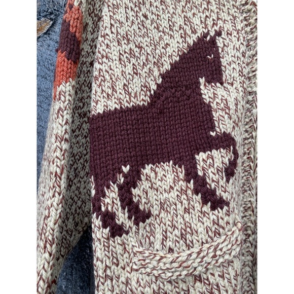 VINTAGE HAND KNIT cowichan horse hand knit wool zip up cardigan sweater large - Picture 5 of 9